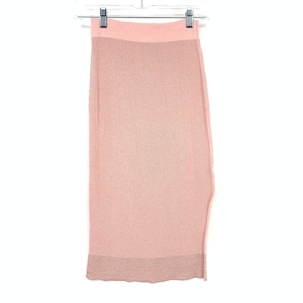 Rag & Bone Rower Metallic Knit Skirt Womens Size Small Pale Pink Side Slit